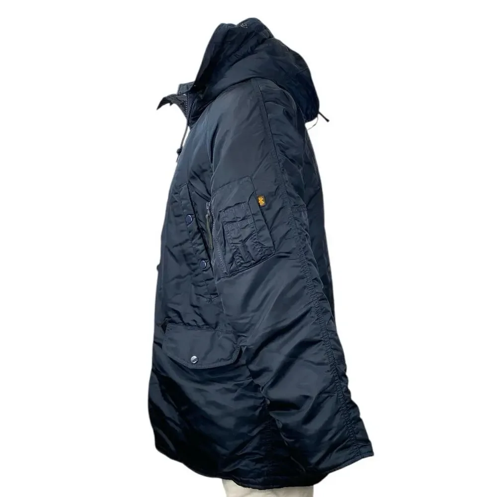 Alpha Industries Black Hooded Long Sleeve Pocket Snorkel Parka Coat Jacket Sz M